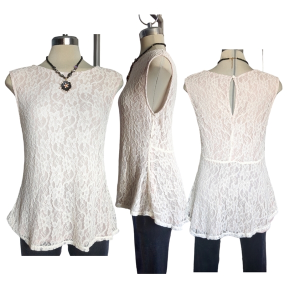 KISMET Luxury Beige Lace Sleeves Blouse Size L - Picture 9 of 15